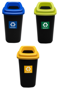 KOSZE DO SEGREGACJI ŚMIECI 28l PLASTIK, PAPIER, SZKŁO -ZESTAW 