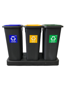 Zestaw 3 koszy do segregacji śmieci 20 l FIT BIN zielony, niebieski, żółty + podstawa