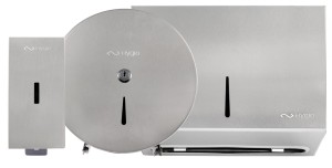 HYGIO Zestaw dozownik 500ml +podajnik ZZ MINI+ pojemnik JUMBO MINI metal stal szczotkowana mat