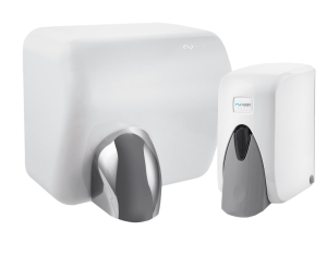 HYGIO Zestaw suszarka do rąk STREAM FLOW 2500W  i dozownik do mydła w płynie 500ml ECO2 ABS biały