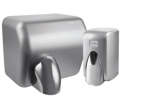 HYGIO Zestaw suszarka do rąk STREAM FLOW SATIN 2500W  i dozownik do mydła w płynie 500ML ECO2 ABS satyna