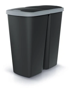 Kosz na Śmieci Podwójny z Klapą 45l | Compacta Q Duo Czarny